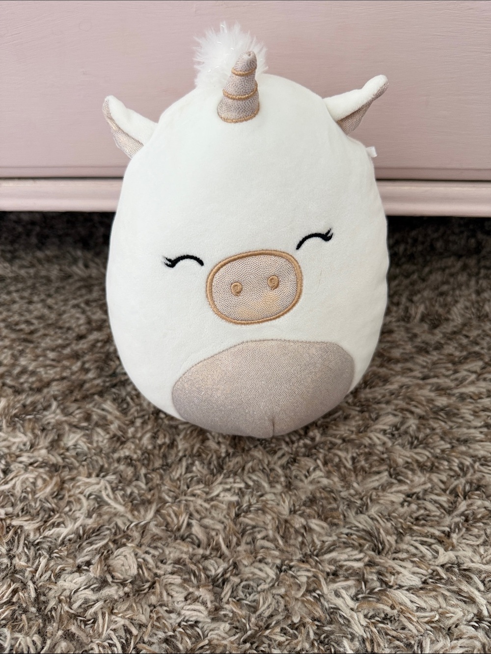 Squishmallows White Unicorn Pillow with Gold Accents